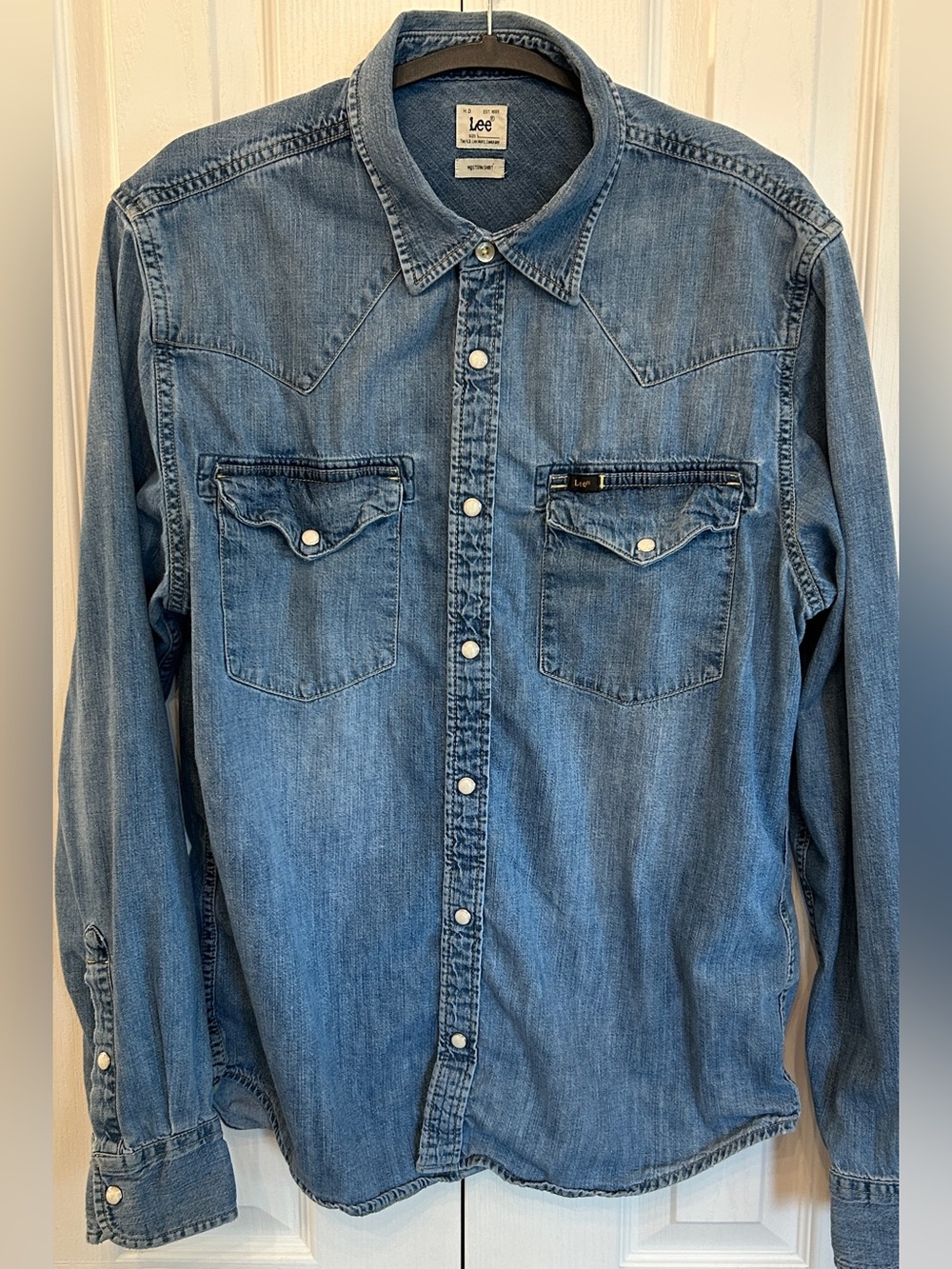 Lee Denim Western Shirt 100% Cotton Pearl Snap Button Down Women's L